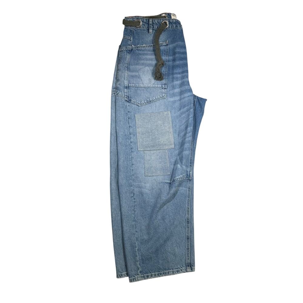FREE PEOPLE Jeans Size 31 Moxie Pull On Barrel Patchwork Button Drawstring - Picture 3 of 9